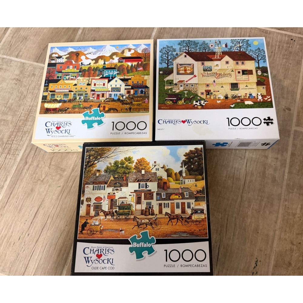 Buffalo Games Jigsaw Puzzle Lot of 3 Puzzles Charles Wysocki 1000 pc Open Box